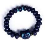 Fortune Jewel Ebony Wood Liuli Glass Lovely Cat Peace Balance Bracelet