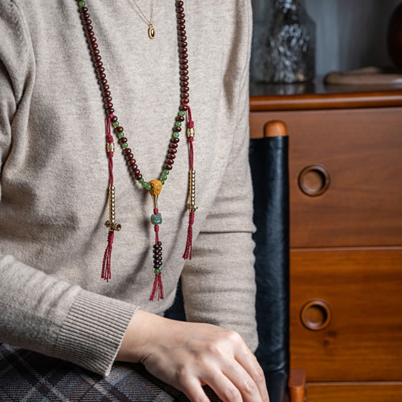 Fortune Jewel Natural Tibet 108 Mala Beads Purple Bodhi Seed Hetian Cyan Jade Copper Dorje Peace Bracelet
