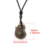 Fortune Jewel Natural Black Obsidian Tiger Eye Ice Obsidian Fox Pendant Amulet Necklace