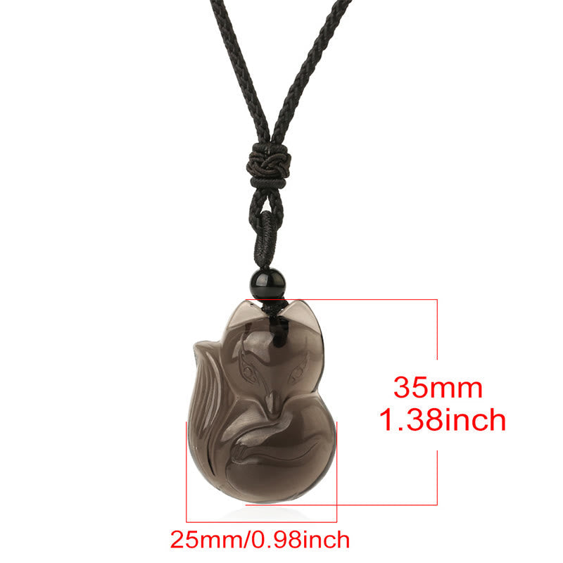 Fortune Jewel Natural Black Obsidian Tiger Eye Ice Obsidian Fox Pendant Amulet Necklace