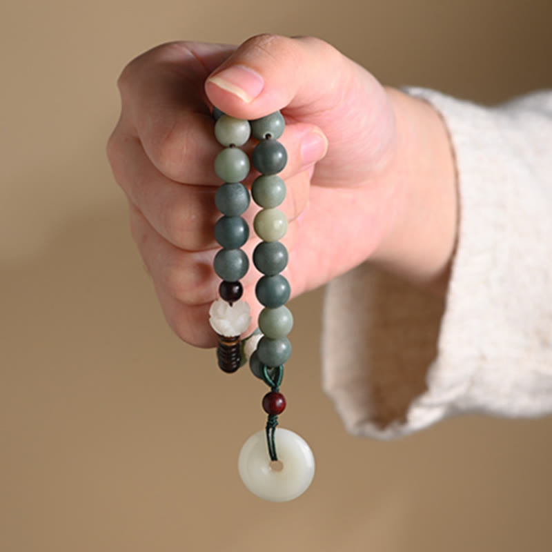 Fortune Jewel Cyan Bodhi Seed Lotus Jade Peace Buckle Wisdom Double Wrap Bracelet