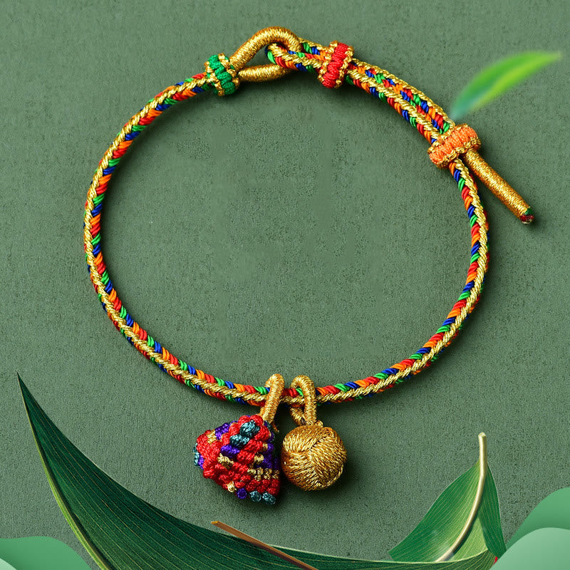 Fortune Jewel Colorful Rope Luck Handmade Zongzi Golden Ball Charm Bracelet