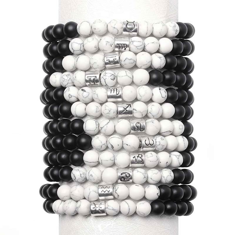 Fortune Jewel 12 Constellations of the Zodiac Natural Frosted Stone White Turquoise Bead Fortune Bracelet