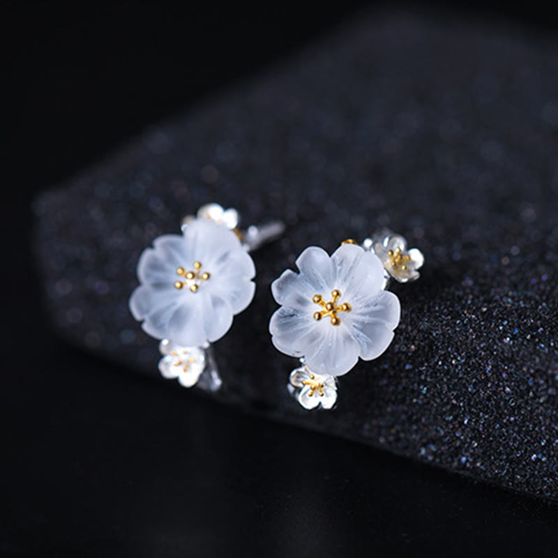 Fortune Jewel 925 Sterling Silver Plum Blossom Floral Blessing Earrings