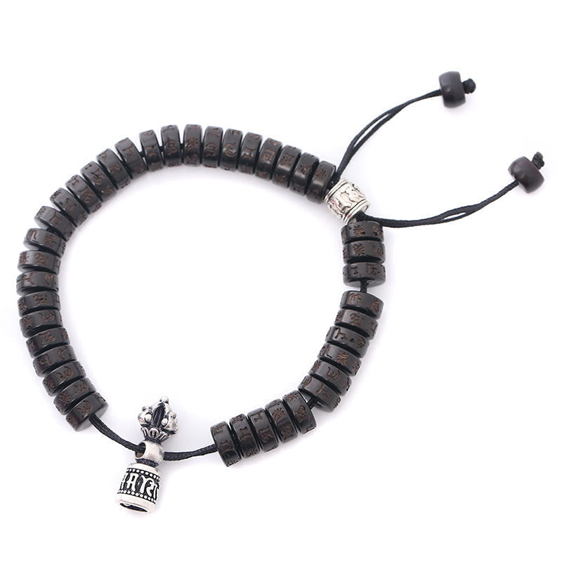 Fortune Jewel Tibet Coconut Shell Carved Om Mani Padme Hum Dorje Vajra Bell Happiness String Bracelet