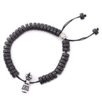 Fortune Jewel Tibet Coconut Shell Carved Om Mani Padme Hum Dorje Vajra Bell Happiness String Bracelet