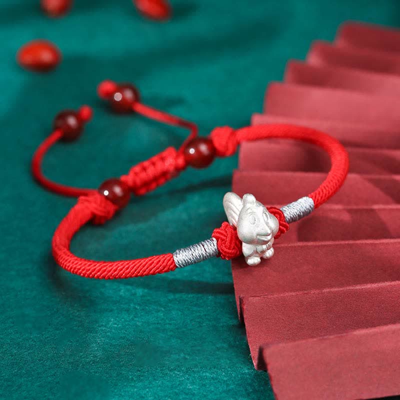 Fortune Jewel 999 Sterling Silver Chinese Zodiac Luck Strength Red String Bracelet