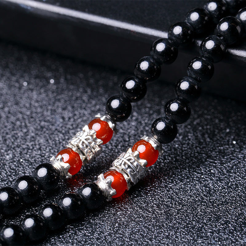 Fortune Jewel 108 Beads Natural Black Obsidian Tiger Eye Mala Bracelet