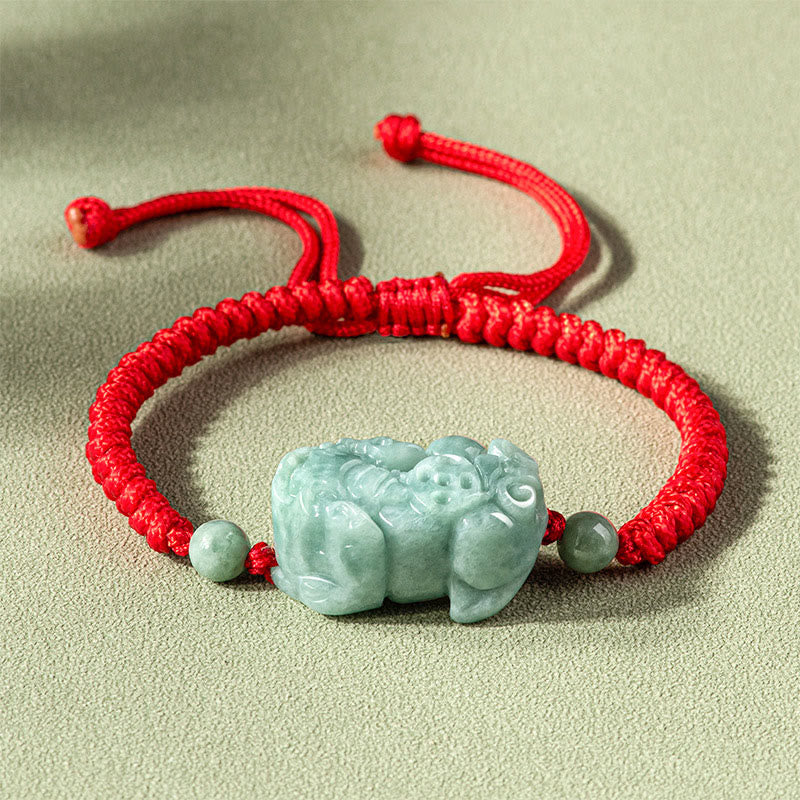 Fortune Jewel Handmade Natural Jade PiXiu Protection King Kong Knot Braided String Bracelet