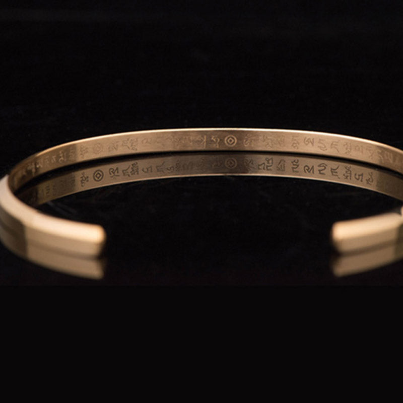 Fortune Jewel Six True Words Engraving Titanium Steel Blessing Protection Bracelet