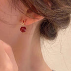 Fortune Jewel 925 Sterling Silver Posts 14K Gold Filled Cinnabar Bead Zircon Calm Earrings