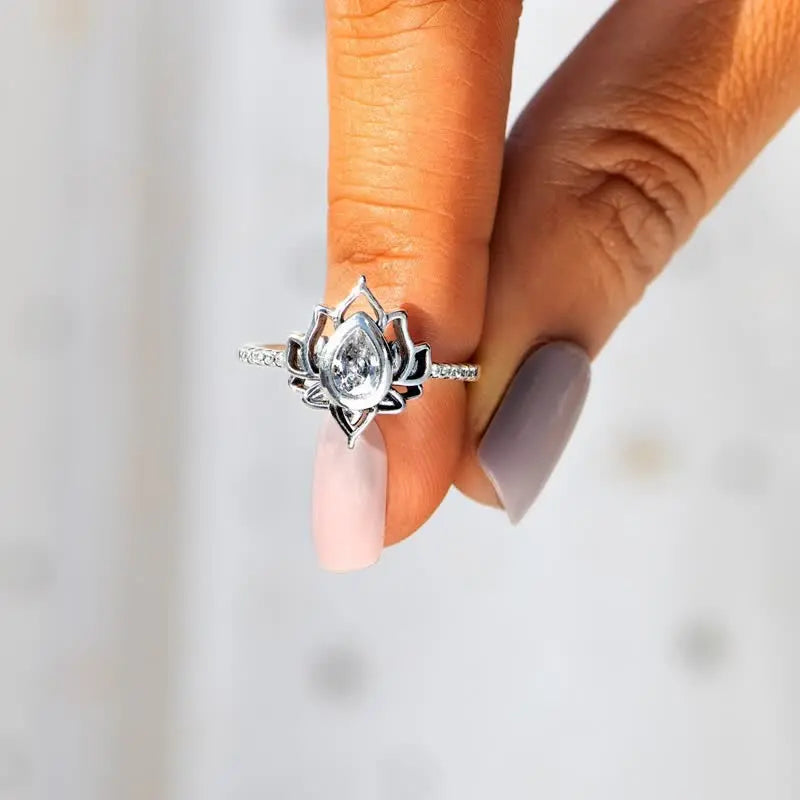 Fortune Jewel 925 Sterling Silver Lotus Zircon Blessing Protection Ring Fortune Jewel