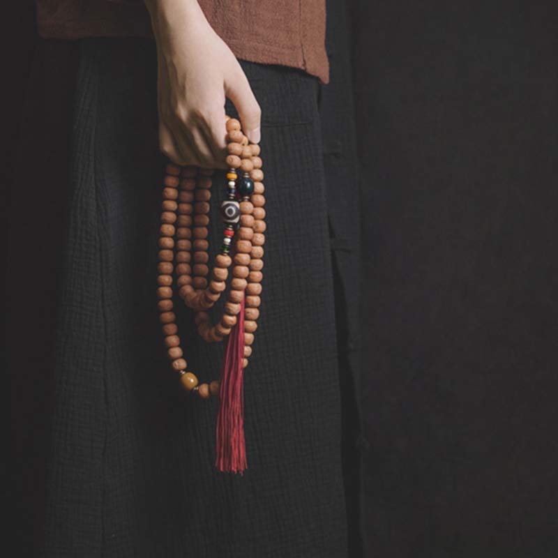 Fortune Jewel 108 Mala Beads Bodhi Seed Dzi Bead Peace Tassel Bracelet