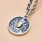 Fortune Jewel 925 Sterling Silver Green Tara Double Dorje Vajra Protection Necklace Pendant Fortune Jewel