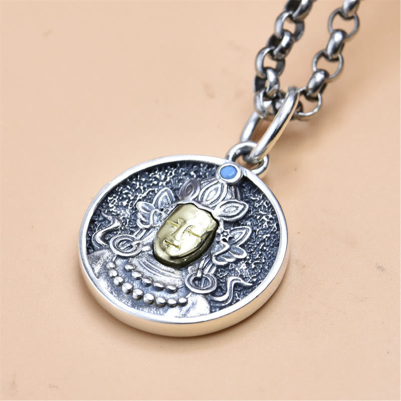 Fortune Jewel 925 Sterling Silver Green Tara Double Dorje Vajra Protection Necklace Pendant Fortune Jewel