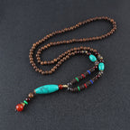 Fortune Jewel Wenge Wood Turquoise Stone Protection Calm Necklace Pendant