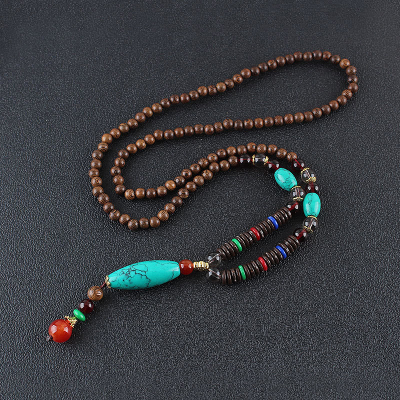 Fortune Jewel Wenge Wood Turquoise Stone Protection Calm Necklace Pendant