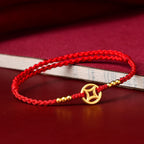 Fortune Jewel Copper Coin Strength Braided String Bracelet Anklet