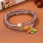Fortune Jewel Natural Gray Agate Peace And Joy Charm Balance Double Wrap Bracelet