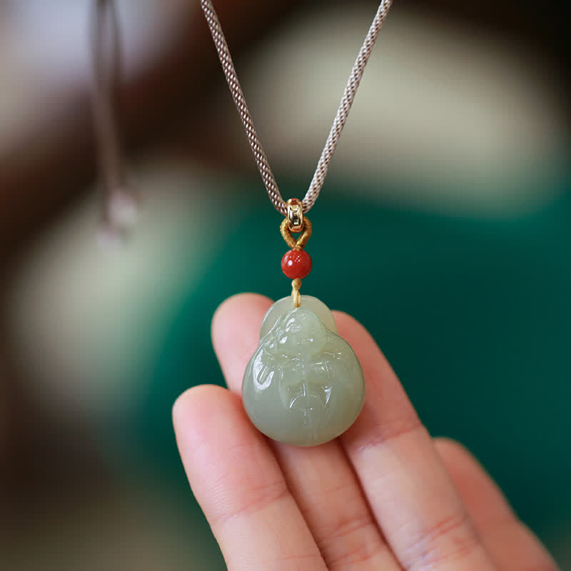 Fortune Jewel Laughing Buddha Hetian Jade Wealth Prosperity String Necklace Pendant Fortune Jewel