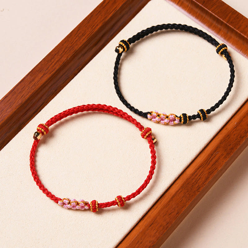 Fortune Jewel Handmade Peach Blossom Protection Braided Rope Bracelet