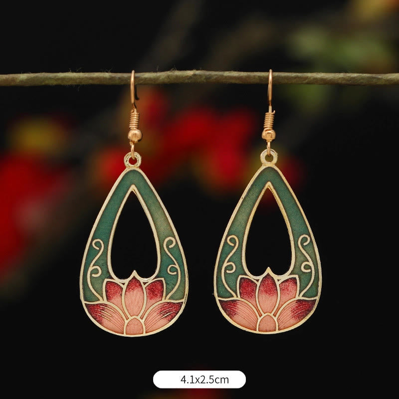Fortune Jewel Lotus Butterfly Flower Alloy Copper Enlightenment Drop Earrings