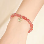 Fortune Jewel 14K Gold Plated Strawberry Quartz Fu Character Healing Charm Bracelet