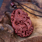 Fortune Jewel Lightning Struck Jujube Wood Double Dragon Relief Ward Off Evil Spirits Necklace Pendant
