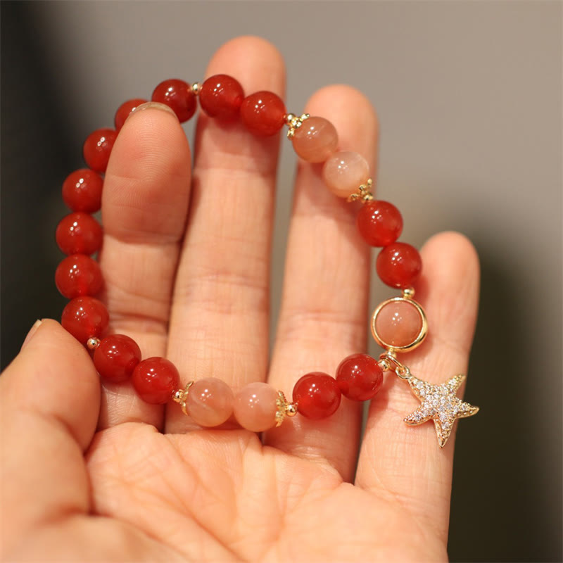 Fortune Jewel Sun Stone Peach Moonstone Red Agate Crystal Star Wealth Bracelet