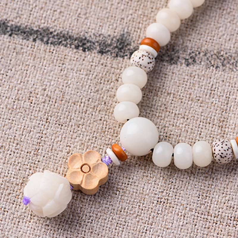 Fortune Jewel Tibetan White Jade Bodhi Lotus Blessing Bracelet Fortune Jewel