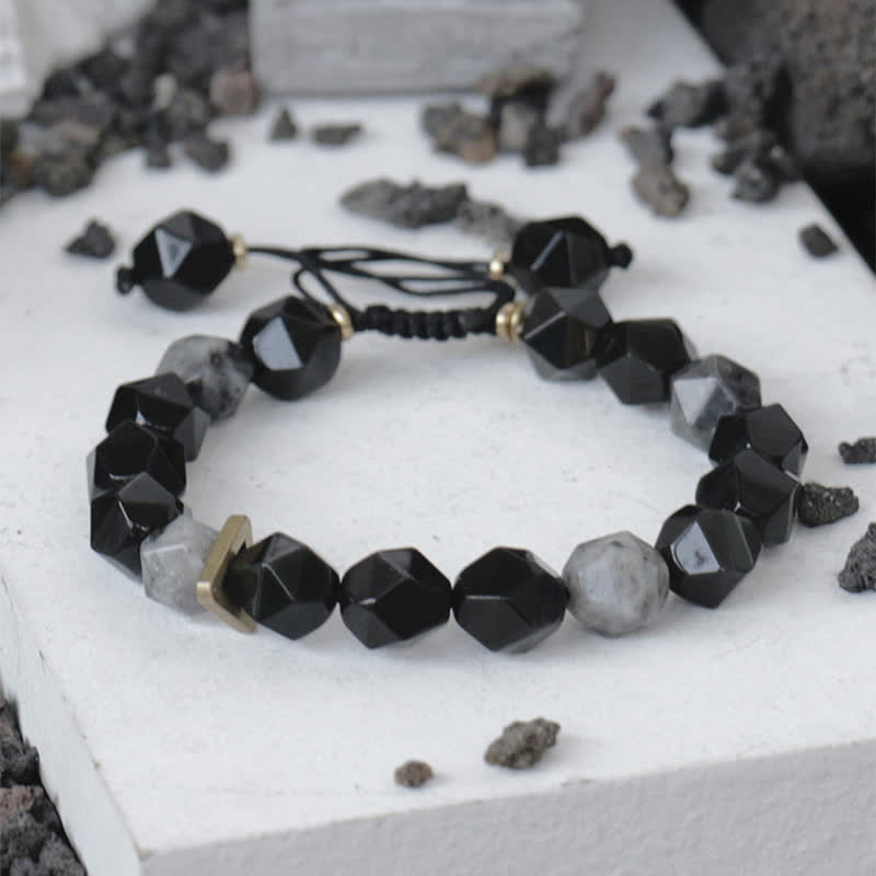 Fortune Jewel Black Obsidian Black Glitter Stone Purification Bracelet