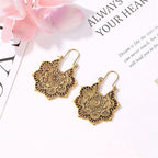 Fortune Jewel Tibetan Lotus Engraving Copper Blessing Drop Earrings