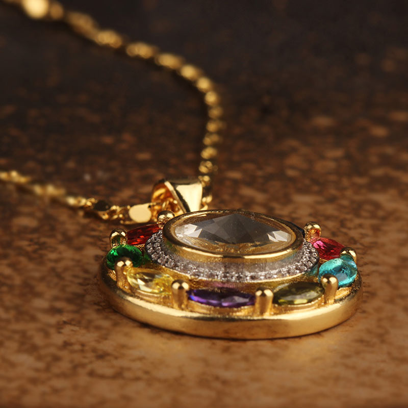 Fortune Jewel Colorful Zircon Copper Wealth Luck Rotation Bracelet Necklace Pendant