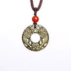 Fortune Jewel Gold Sheen Obsidian Peace Buckle Pixiu Copper Coin Wealth Necklace Pendant