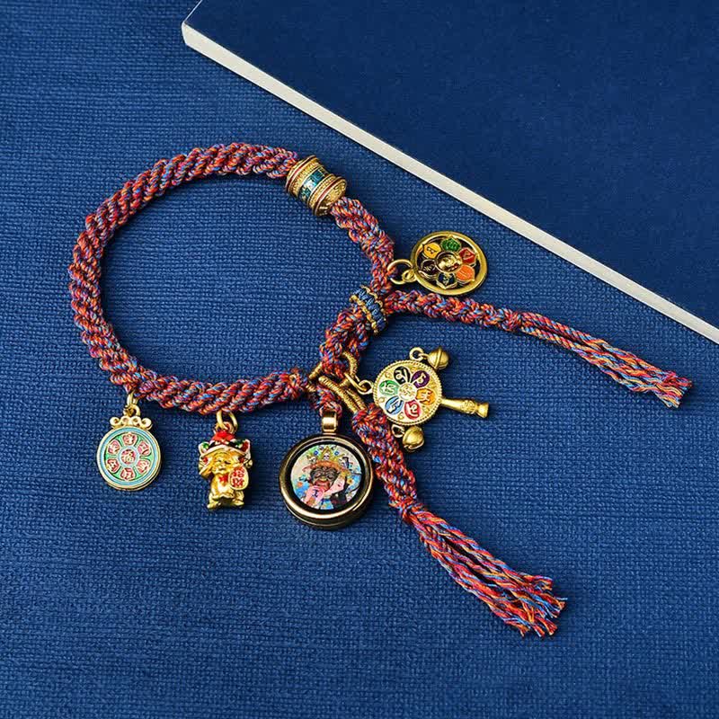 Fortune Jewel Tibetan Green Tara Zakiram Goddess of Wealth Thangka Luck Braid String Bracelet