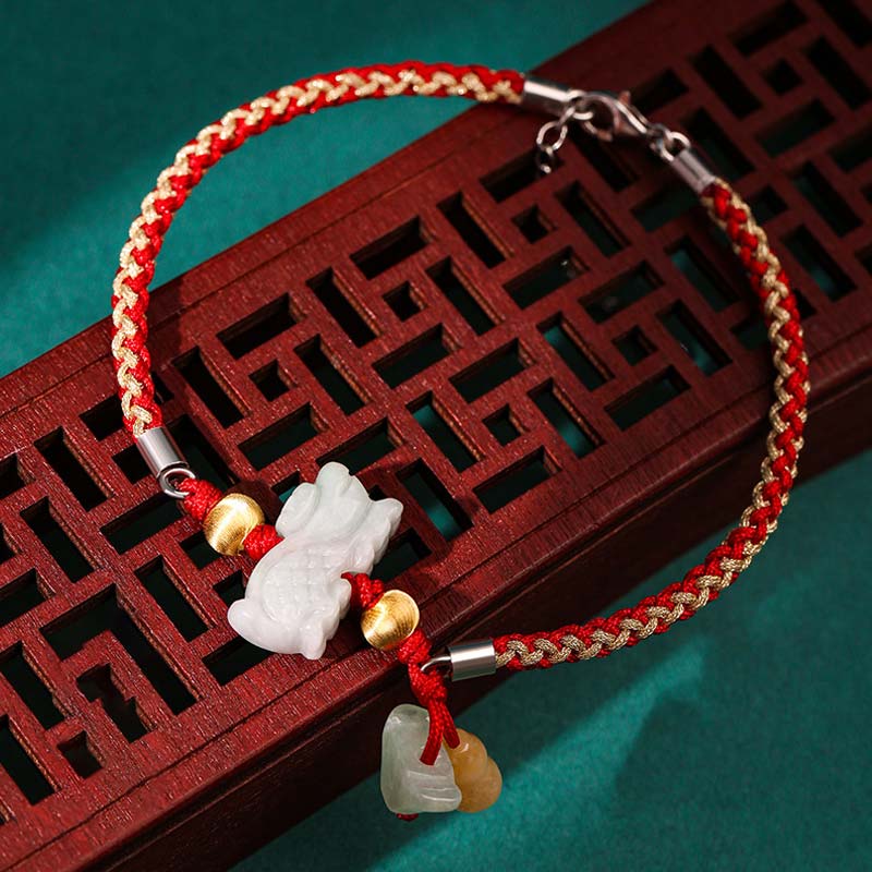 Fortune Jewel Chinese Zodiac Jade Prosperity Red String Bracelet Anklet - Fortune Jewel