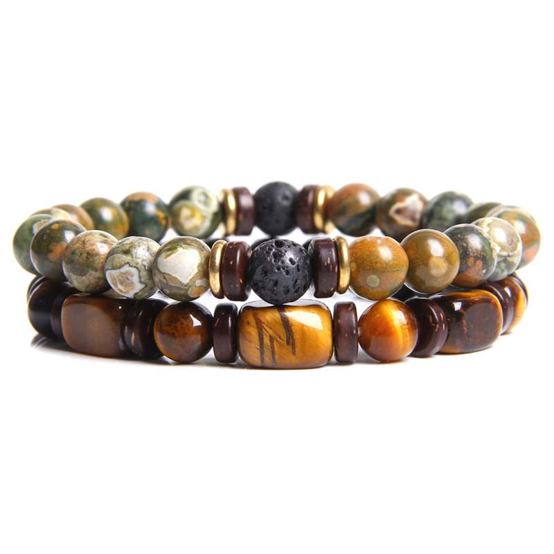Fortune Jewel 2PCS Healing Crystal Emperor Stone Tiger Eye Bead Bracelet