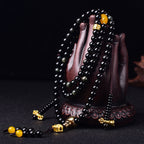 Fortune Jewel 108 Beads Natural Black Obsidian Lotus Fulfilment Mala Bracelet