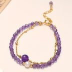 Fortune Jewel 14K Gold Plated Amethyst Crystal Healing Double Layer Chain Bracelet