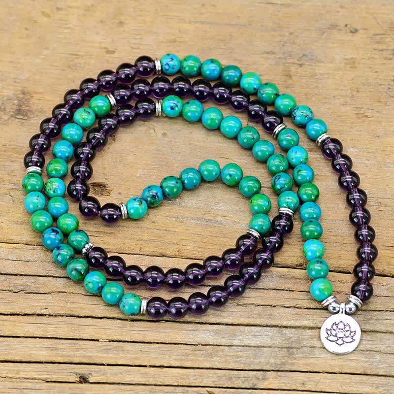 Fortune Jewel Amethyst Green Aventurine Spiritual Lotus Charm Bracelet