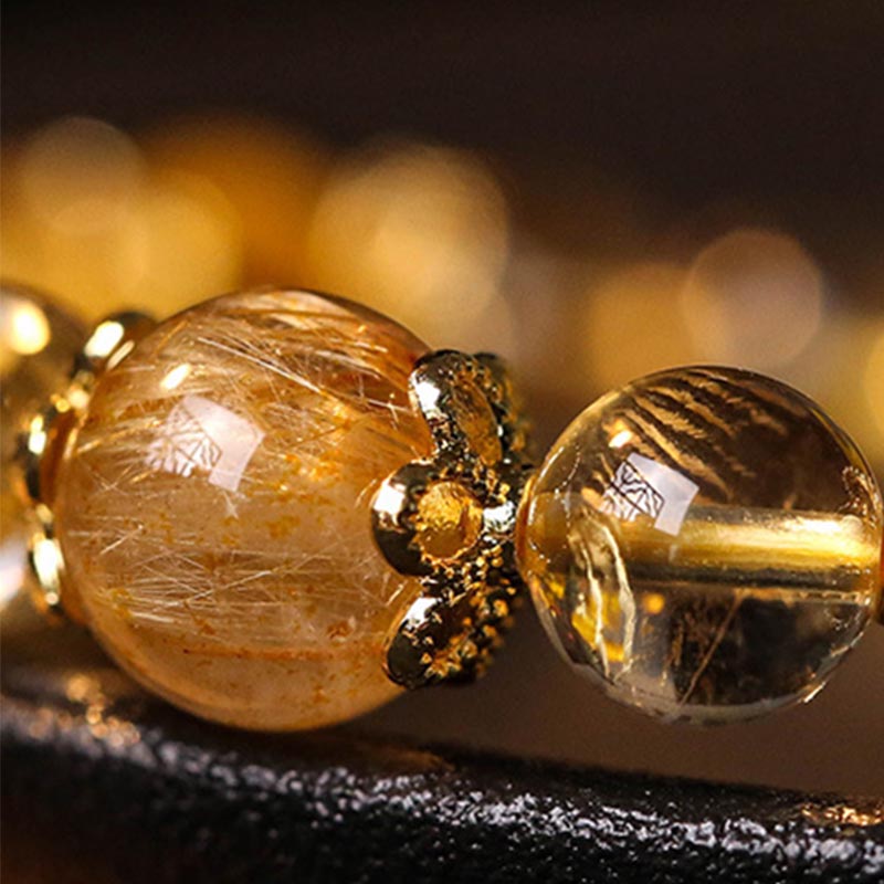 Fortune Jewel Natural Citrine Amethyst Rutilated Quartz Prosperity Protection Bracelet
