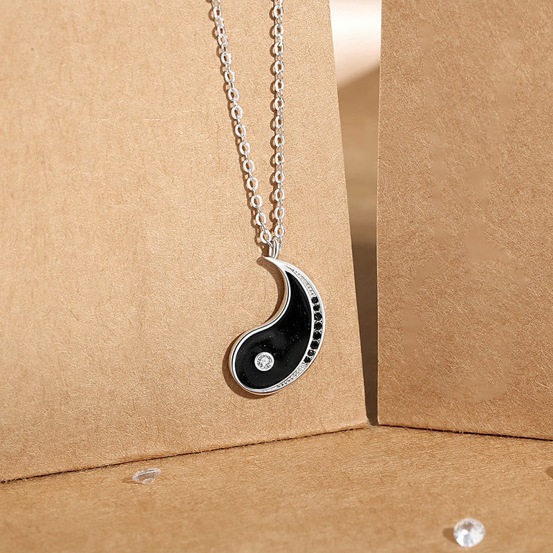 Fortune Jewel 925 Sterling Silver Yin Yang Symbol Harmnoy Necklace Pendant Fortune Jewel