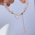 Fortune Jewel Natural Pink Crystal Peace Buckle Love Charm Bracelet