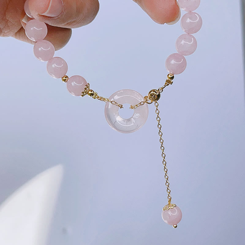 Fortune Jewel Natural Pink Crystal Peace Buckle Love Charm Bracelet