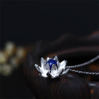 Fortune Jewel 925 Sterling Silver Lazurite Lotus Flower Self Care Necklace Pendant