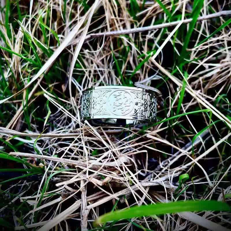 Fortune Jewel Four Guardian Beast Dragon White Tiger Suzaku Basalt Carved Success Luck Ring Fortune Jewel