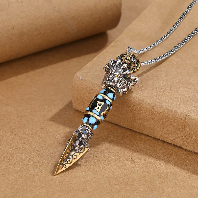 Fortune Jewel Tibet Om Mani Padme Hum Dzi Bead Dorje Vajra Pattern Wealth Rotatable Necklace Pendant