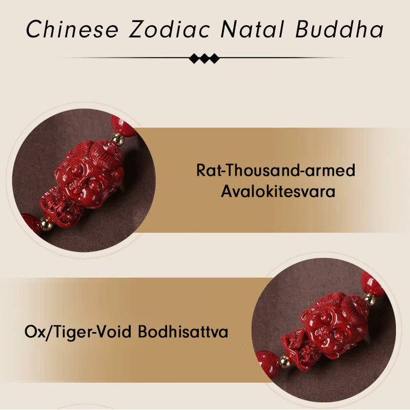 Fortune Jewel Chinese Zodiac Natal Buddha Cinnabar Amulet Blessing String Bracelet