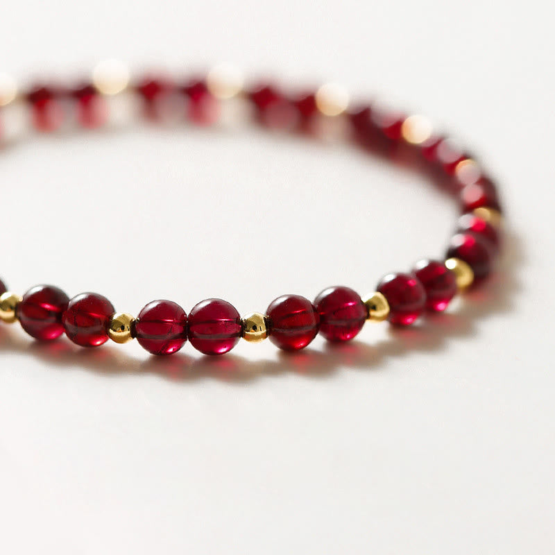 Fortune Jewel 14K Gold Plated Natural Garnet Cinnabar Flower Calm Bracelet