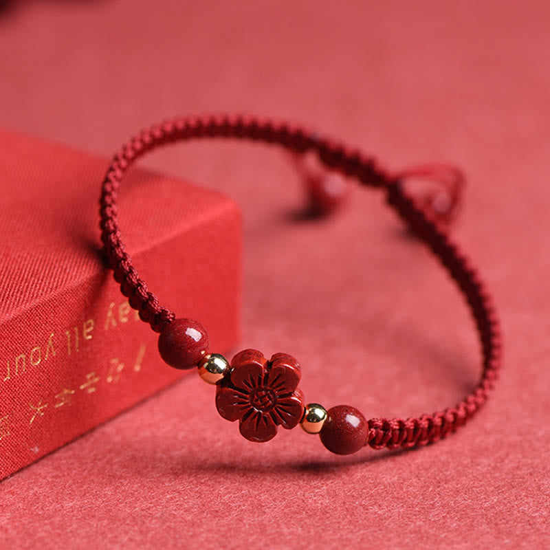 Fortune Jewel Four Leaf Clover Five-petal Flower Cinnabar Blessing Red String Bracelet